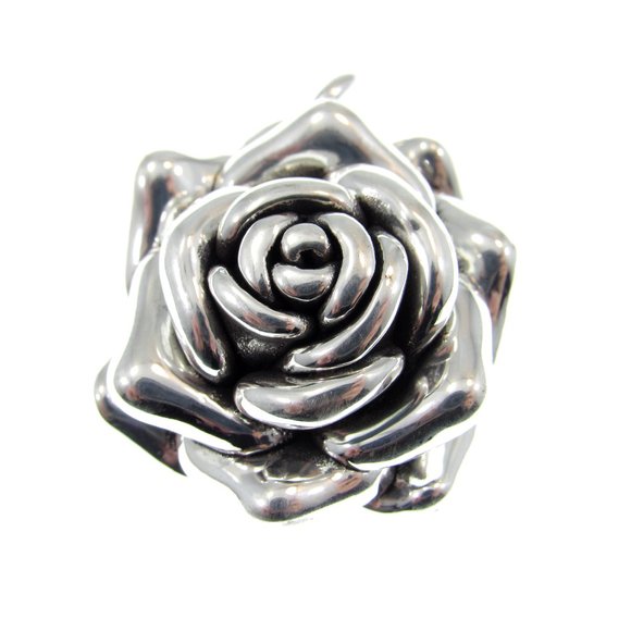 Solid 925 Sterling Silver 3D Chunky Rose Bloom Pendant, Royal Tudor Emblem - Picture 6 of 10